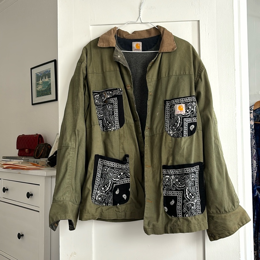 Carhartt fleece lined unique barn jacket black handkerchief